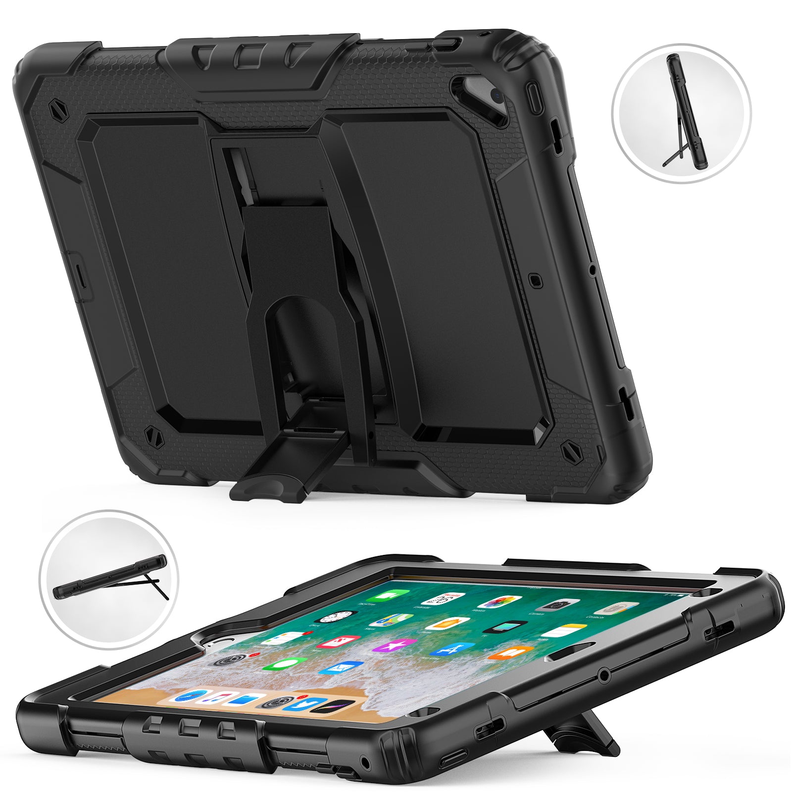 Funda protectora resistente para iPad (9,7 pulgadas, para iPad de 5.ª y 6.ª generación): soporte incluido