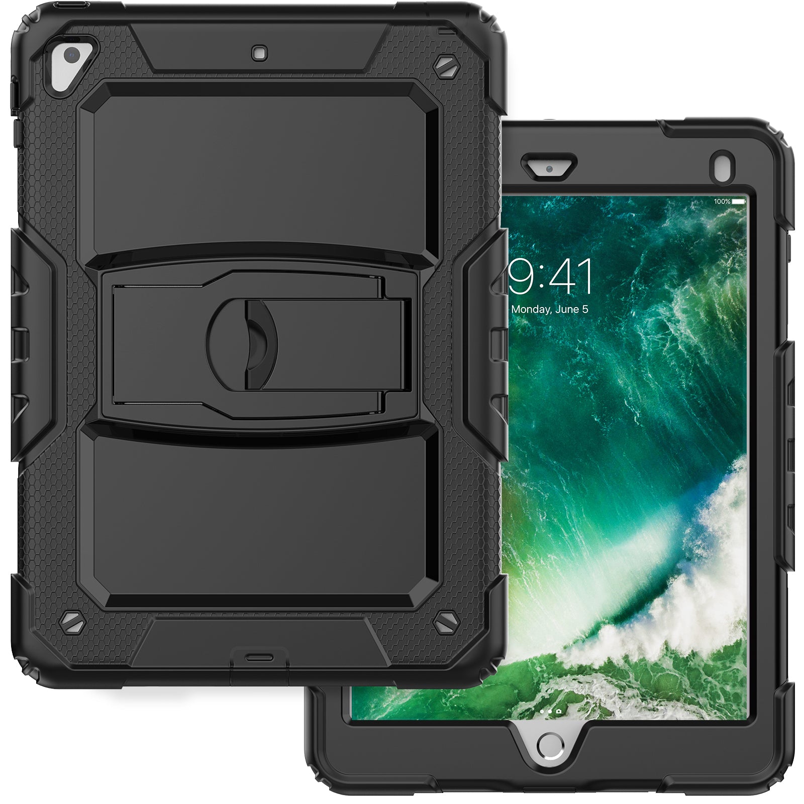 Funda protectora resistente para iPad (9,7 pulgadas, para iPad de 5.ª y 6.ª generación): soporte incluido