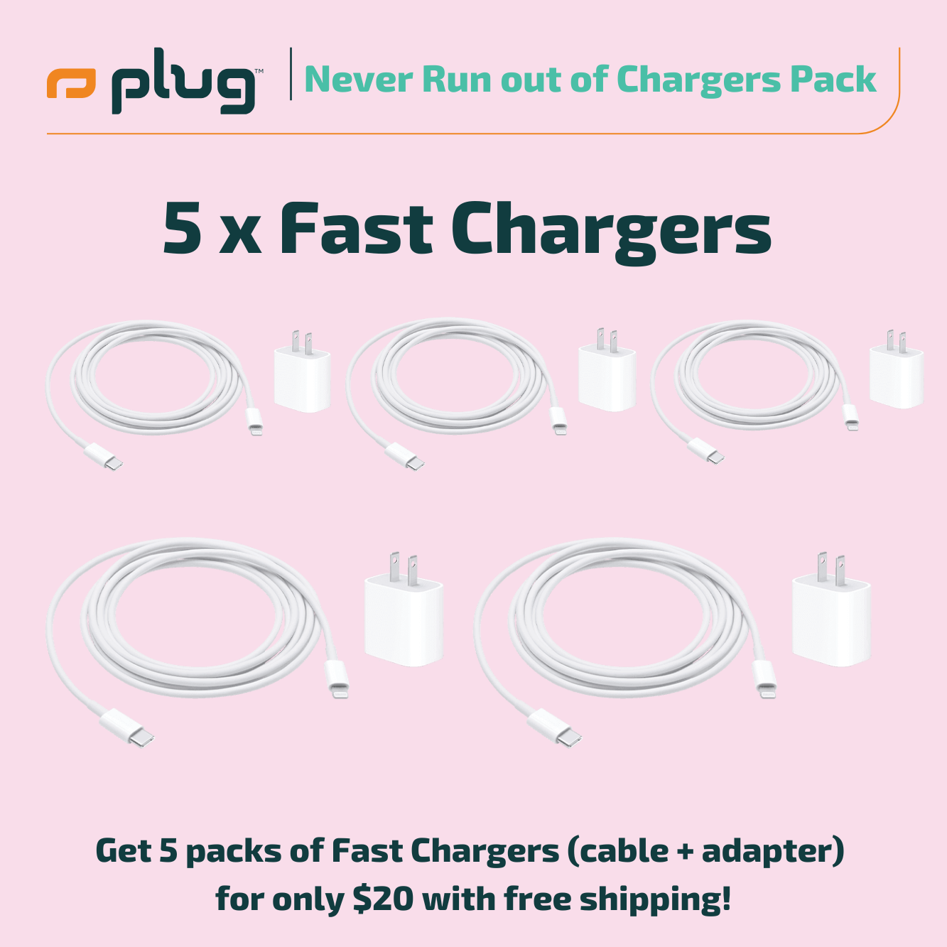 Never Run Out of Chargers Pack - 5 x Fast Chargers for only $20